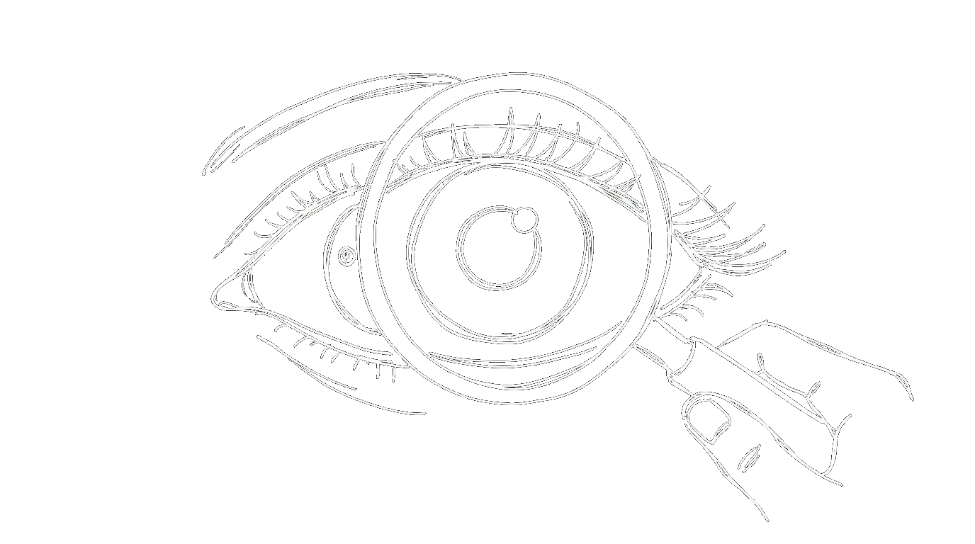 A wide-open eye looking through a magnifying glass