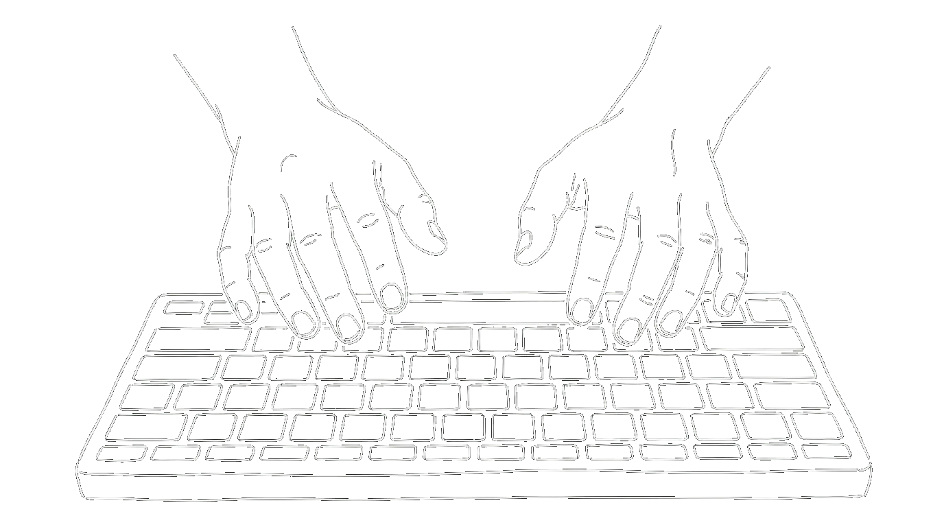 Two hands hovering above a keyboard without touching it